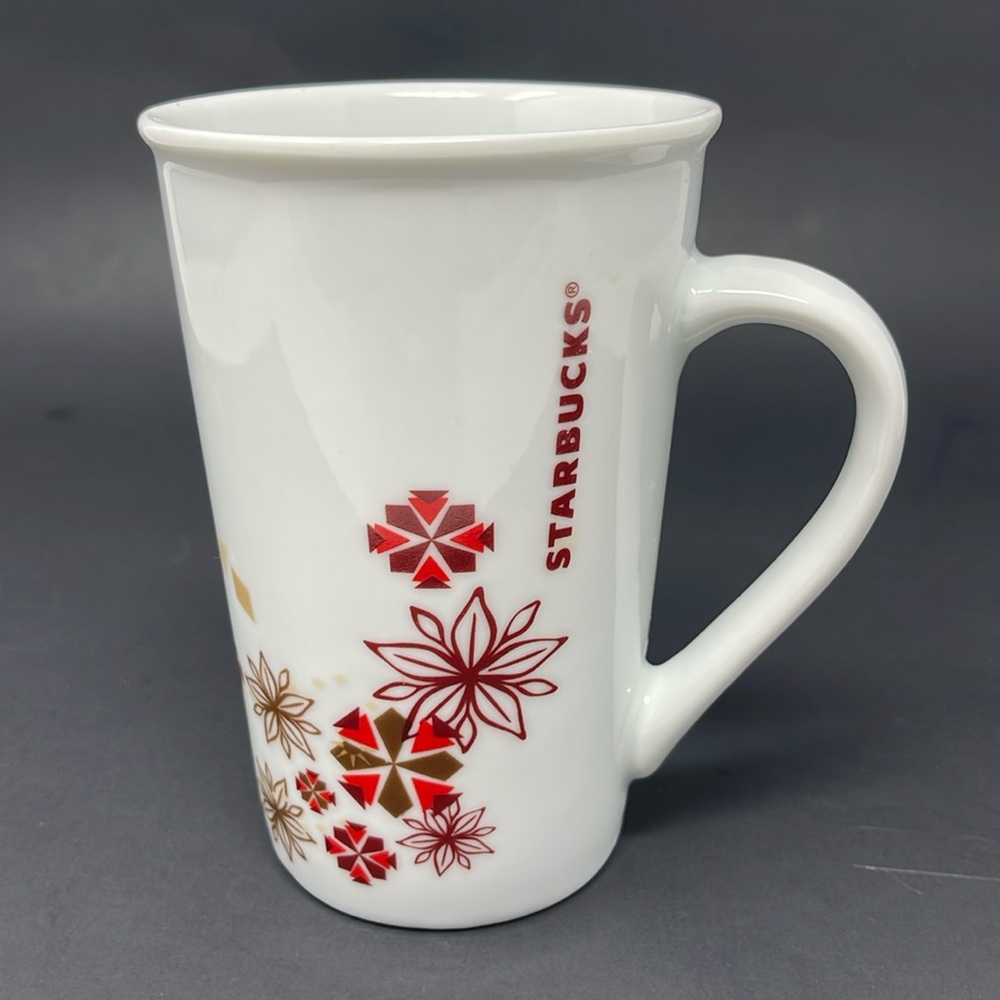 STARBUCKS: White/Red Holiday/Christmas Collectible Coffee Mug. 12oz